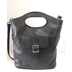 Medallion Black Leather Handbag Cutout Top Handle Gold Buckle Bag Crossbody